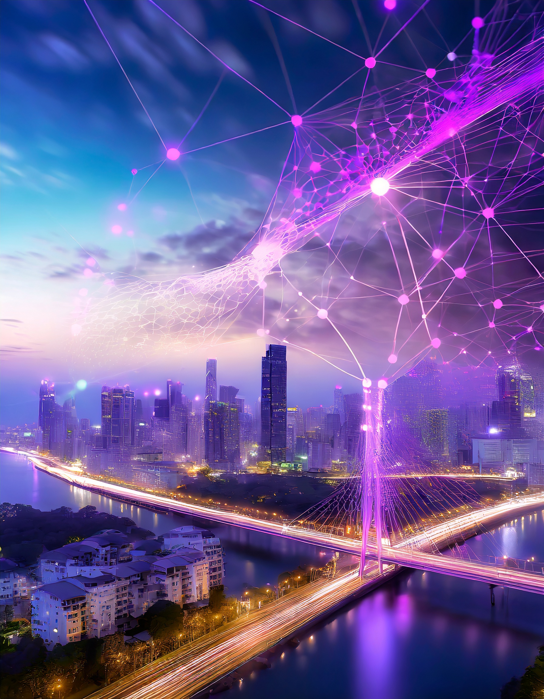 A connected international city representing Athalos global connectivity